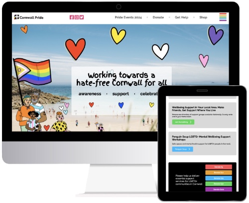Cornwall Pride case study, screenshot of the cornwall pride website